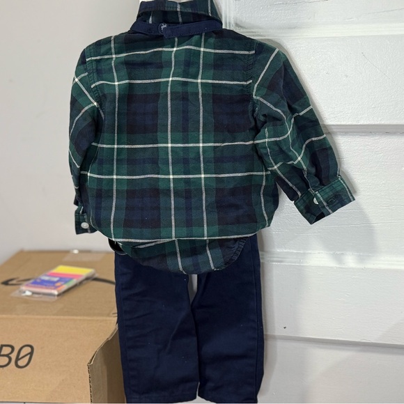The children’s place Green Plaid Button-Up Shirt and Navy Pants Set - Picture 2 of 2